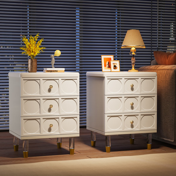 Mercer41 3Drawer Modern White Nightstands with Acrylic Legs Wayfair
